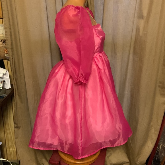 unbranded Dresses Hot Pink Babydoll Dress Puff Sleeves Zip Back